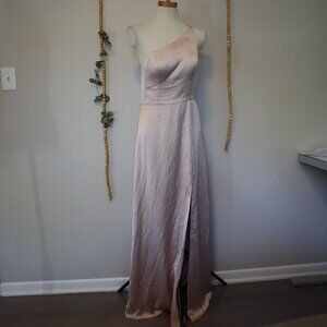 Jenny Yoo Satin One Shoulder Blush Pink Maxi Dress Size 8